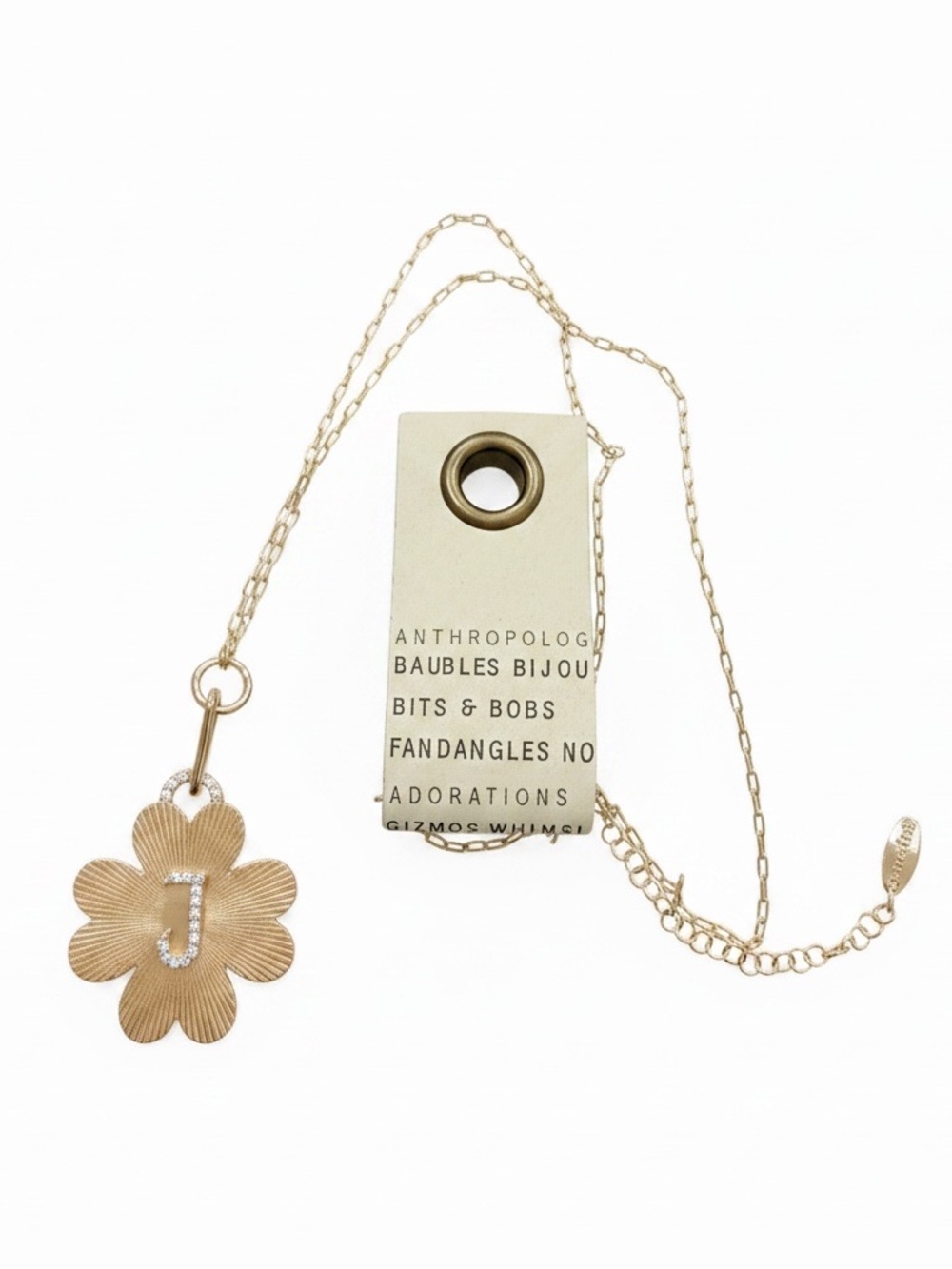 Anthropologie Clover Monogram Charm Necklace - Letter J - NWT